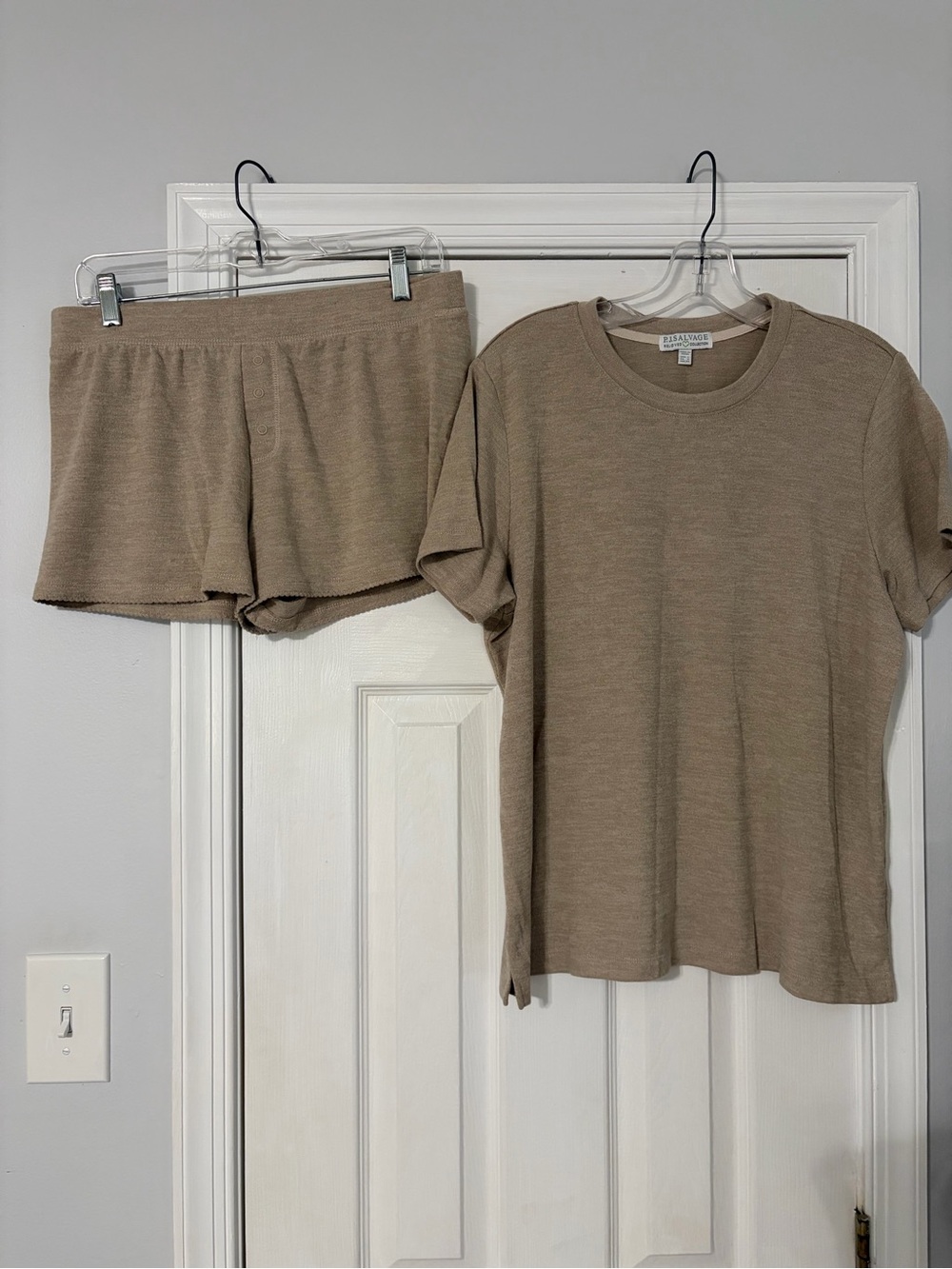 P.J. Salvage Taupe Short Sleeve Top & Knit Elastic Waist Shorts Set